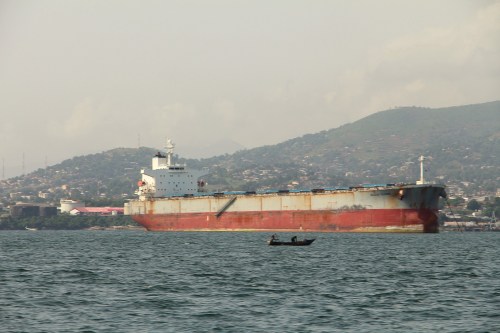 A tanker ship moored off Freetown, Sierra Leone.